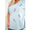 Dámská bavlněná halenka Plus Size s peříčky modrá (Velikost universal, Barva Modrý)