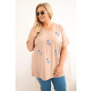 Dámská bavlněná halenka Plus Size s peříčky camel (Velikost universal, Barva Camelová)