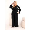 Dámský Plus Size komplet s košilí a širokými kalhotami černý (Velikost universal, Barva Černá)