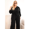 Dámský Plus Size komplet s košilí a širokými kalhotami černý (Velikost universal, Barva Černá)