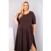 Dámské bavlněné Plus Size šaty s asymetrickým lemem hnědé (Velikost universal, Barva Hnědá)