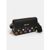 Dámská crossbody kabelka se vzorem květin a srdíček černá