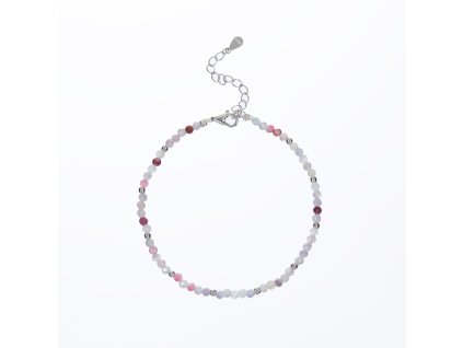 Náramek pink tourmaline se stříbrem 2 mm