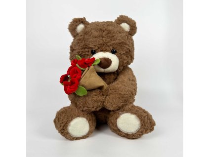 Medvidek velky hnědý s kloboukem-kitice LOVE-70cm