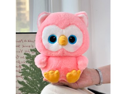 Sova plyšová růžové barvy- 19 cm