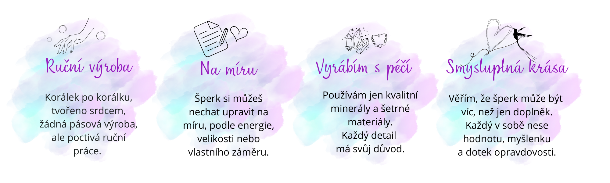 Čtyři hlavní výhody šperků Zaz Beads – ručně vyráběno, na míru, výběr s péčí, smysluplná krása