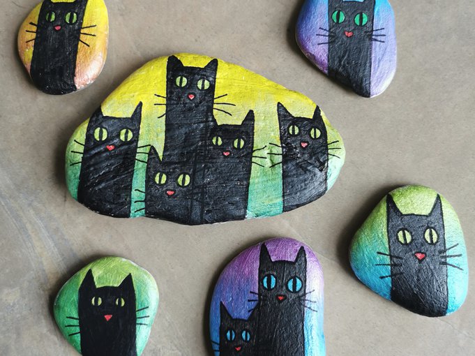 Malované kamínky - kočičky
