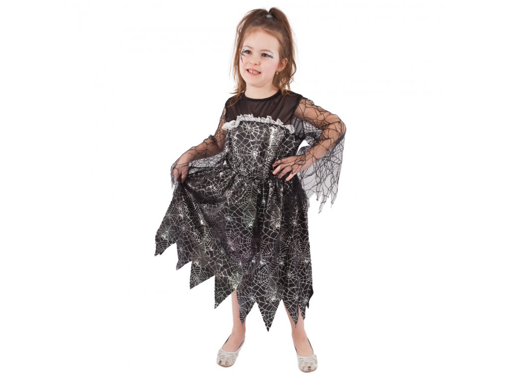 Dětský karnevalový kostým - čarodějka s pavučinou S