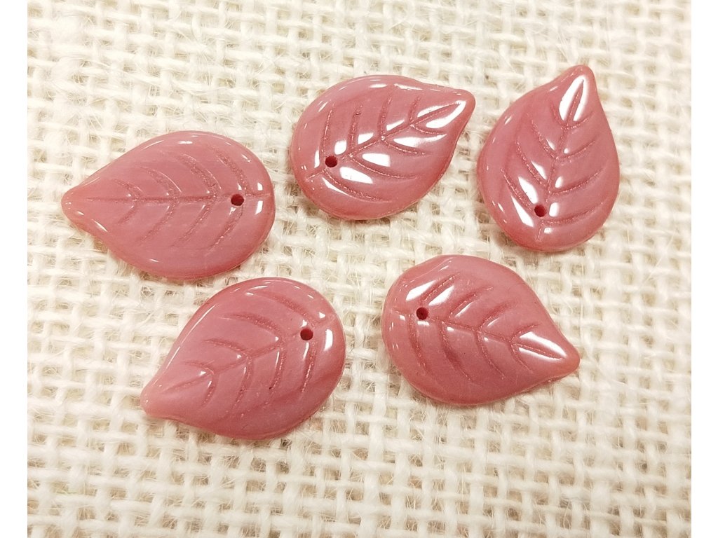 Skleněný lístek - starorůžová - 18 mm