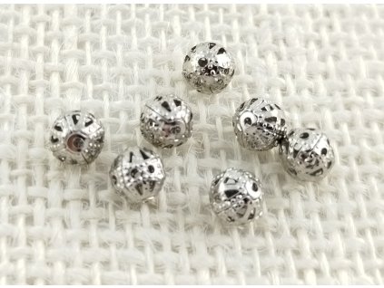 Kovový perforovaný korálek - platina - 6 mm