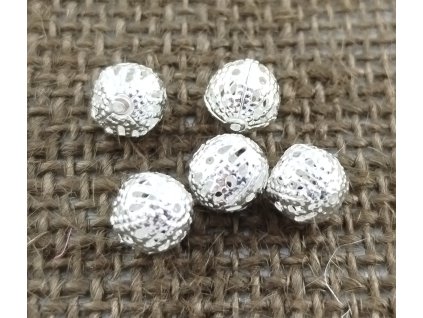 Kovový perforovaný korálek - stříbro - 8 mm