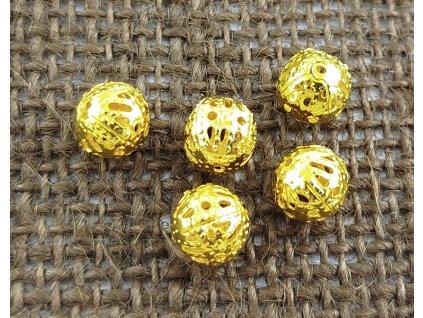Kovový perforovaný korálek - zlato - 8 mm