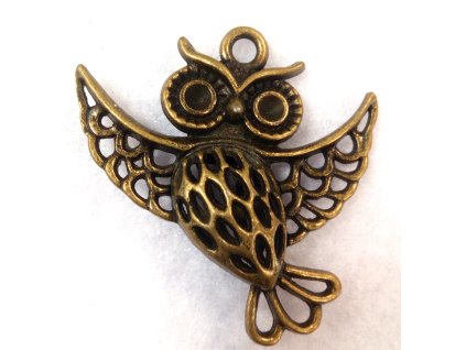 Přívěsek - kov - 3D sovička - staromosaz