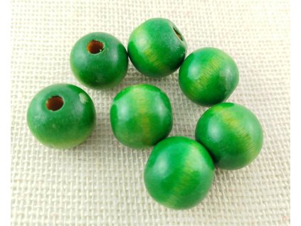 Dřevěné korálky - 2,4cm - s větším průvlekem - zelené