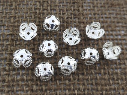 Ozdobný kaplík - 8 mm - stříbro - vzor 4