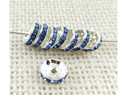 Štrasová rondelka - stříbrná - světle modré kamínky - 10mm