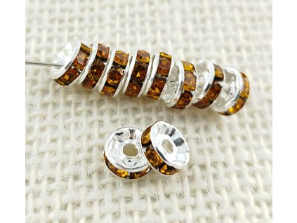 Štrasová rondelka - stříbrná - tmavě žluté kamínky - 8mm