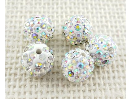 Korálky třpytivé - Shamballa 12mm - bílé