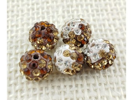 Korálky třpytivé - Shamballa 10mm - hnědo-bílé