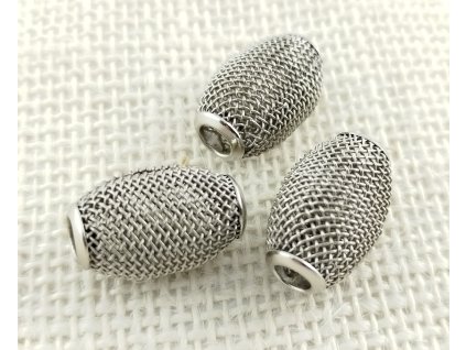 Kovový pletený korálek - oválek 22x14 mm - platina