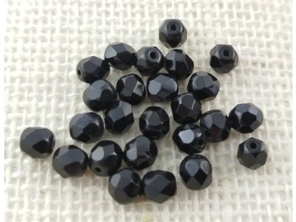 Korálky skleněné - ohňovky - 6 mm - černé - balení 25 kusů