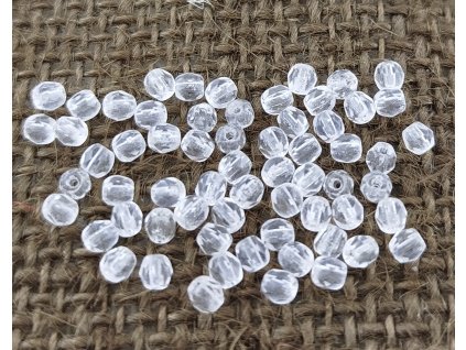 Korálky skleněné - ohňovky - 3 mm - křišťálové - balení 63 kusů