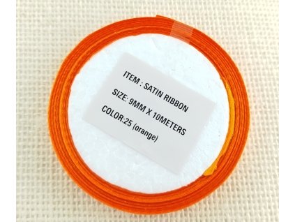 Saténová stuha - 9 mm - oranžová - návin 10m