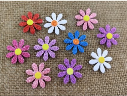 Nalepovací výseky z pěnovky - barevné květinky - 10 kusů