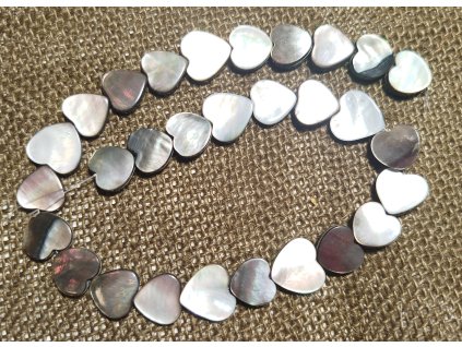 Perleť - šedá - srdíčka - šňůra