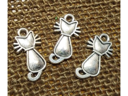 Přívěsek - kov - stříbro - kočka