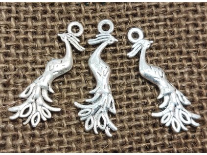 Přívěsek - kov - stříbro - páv