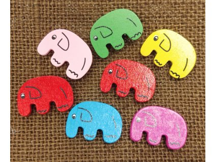 Dřevěné korálky - barevní sloníci -  mix barev