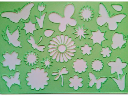 Dětská plastová šablona - Motýl a kytky