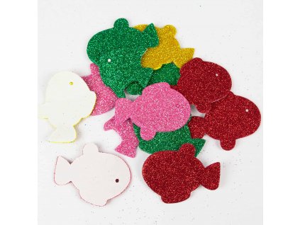 Výseky z třpytivé pěnovky - ryby, samolepící