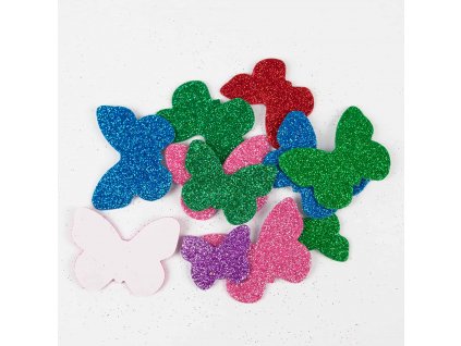 Výseky z třpytivé pěnovky - motýlci, samolepící
