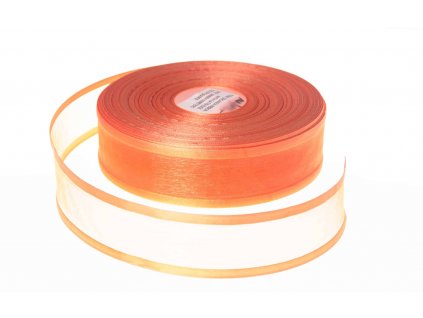 Organzová stuha 3,8 cm s okrajem - oranžová