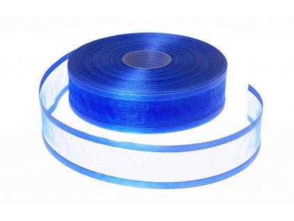 Organzová stuha 3,8 cm s okrajem - modrá