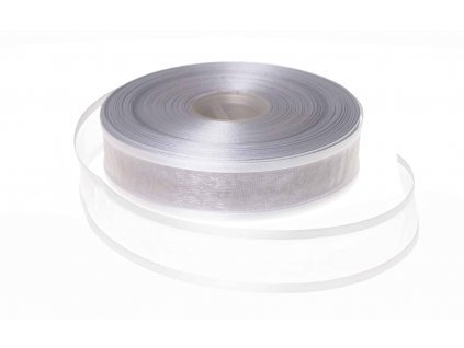 Organzová stuha 3,8 cm s okrajem - stříbrná
