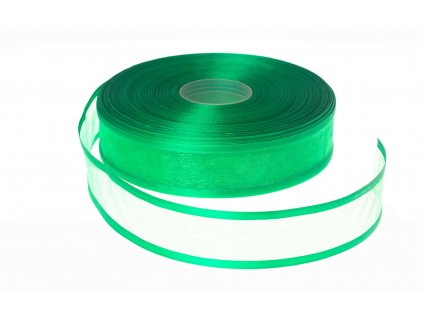 Organzová stuha 3,8 cm s okrajem - zelená