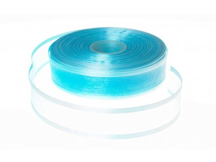 Organzová stuha 3,8 cm s okrajem - modrá tyrkysová