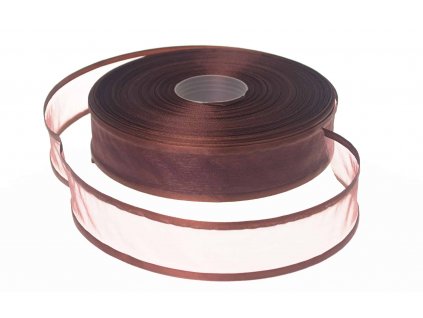 Organzová stuha 3,8 cm s okrajem - hnědá