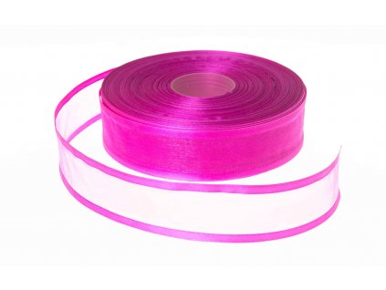 Organzová stuha 3,8 cm s okrajem - fuchsiová