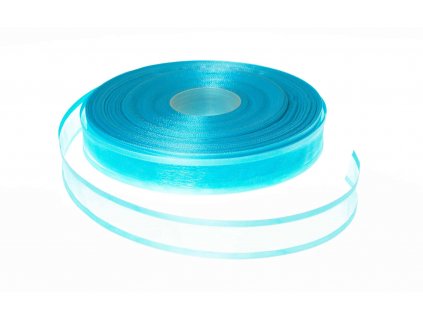 Organzová stuha 2,5 cm s okrajem - modrá tyrkysová