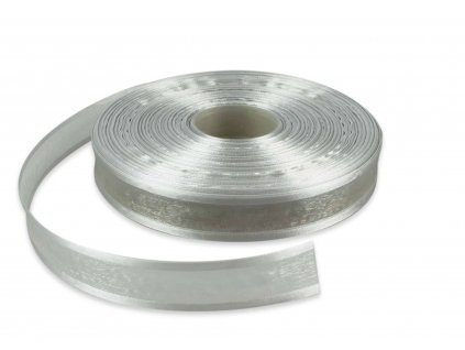 Organzová stuha 2,2 cm s okrajem - stříbrná