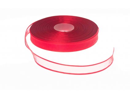 Organzová stuha 1,5 cm s okrajem - červená
