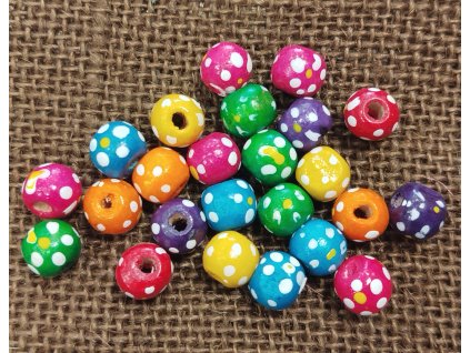 Dřevěné korálky - malované kulaté - mix barev