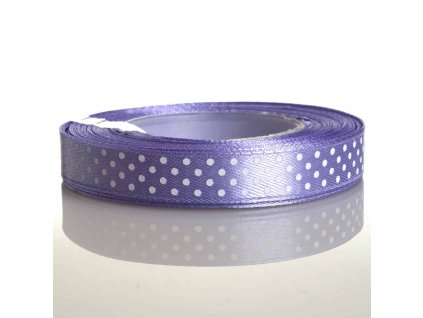 Saténová stuha s puntíkem 12 mm - fialová