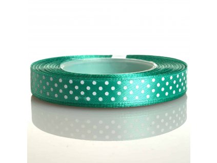 Saténová stuha s puntíkem 12 mm - tyrkysová