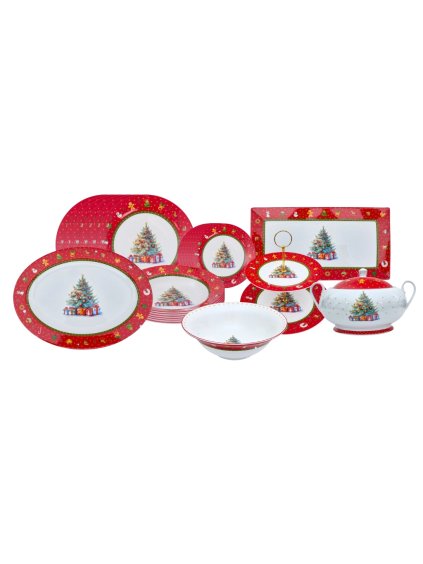 Červená sada tanierov s motívom vianoc - 23 dielna súprava