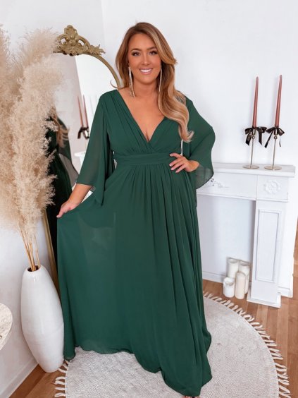 Tmavě zelené společenské s výrazným rukávem